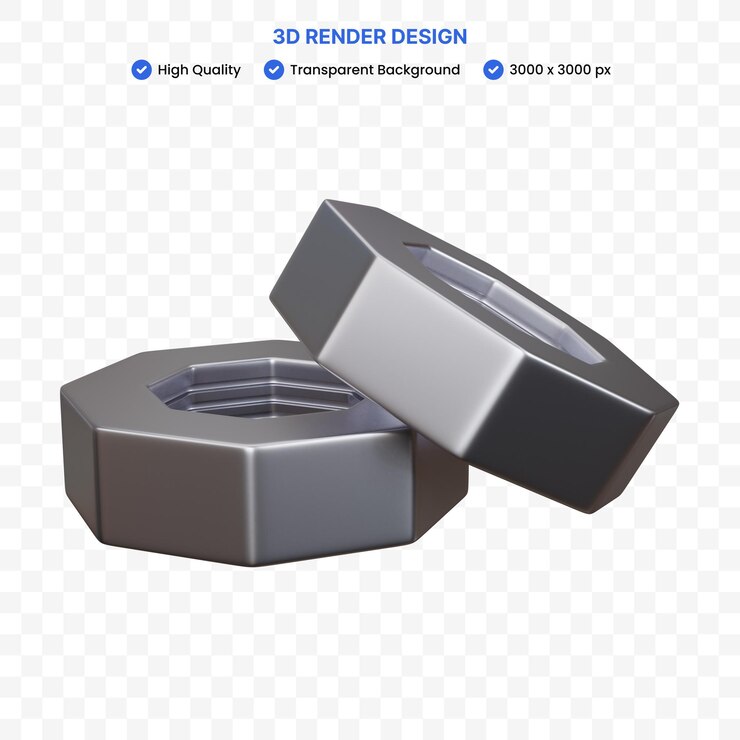 PSD 3d-рендеринг двух серебряных орехов изолирован