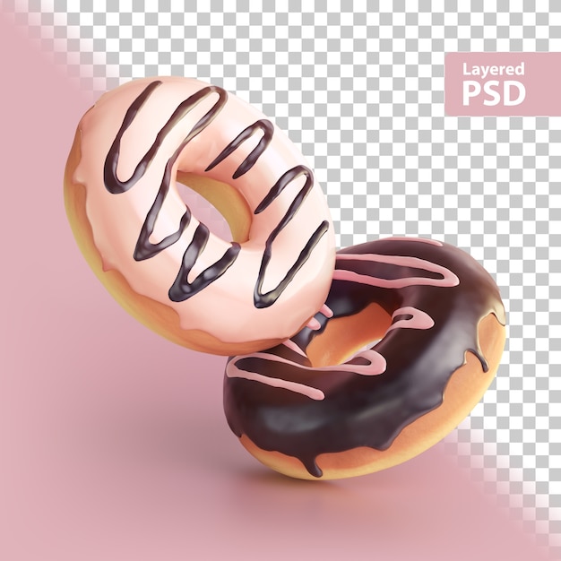 PSD 3d rendering of two sweet donuts