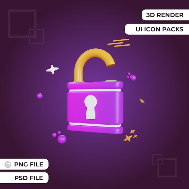 3d rendering ui unlock icon object premium psd