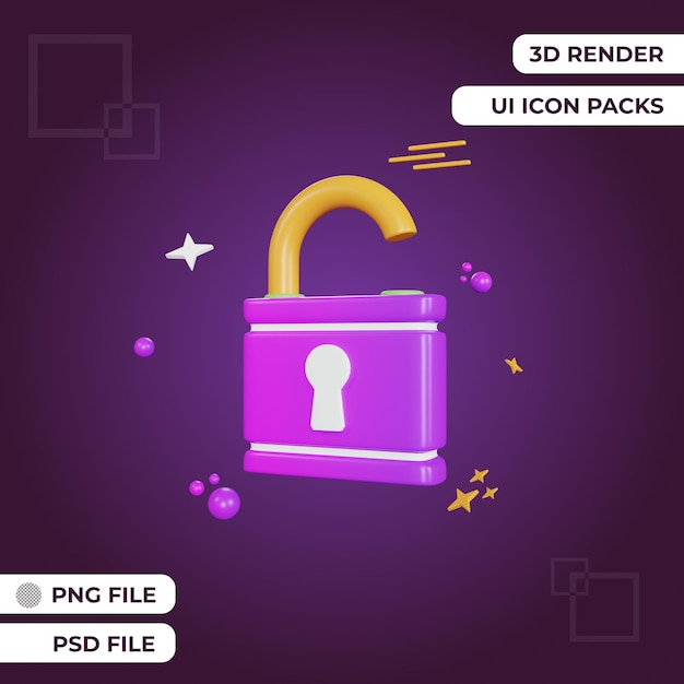 3d rendering ui sblocco icona oggetto premium psd
