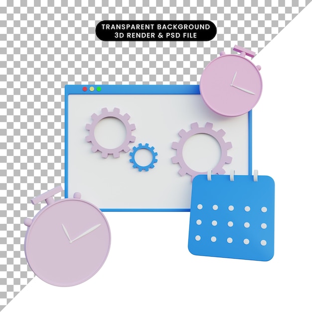 3d rendering ui ux calendario e icona dell'orologio
