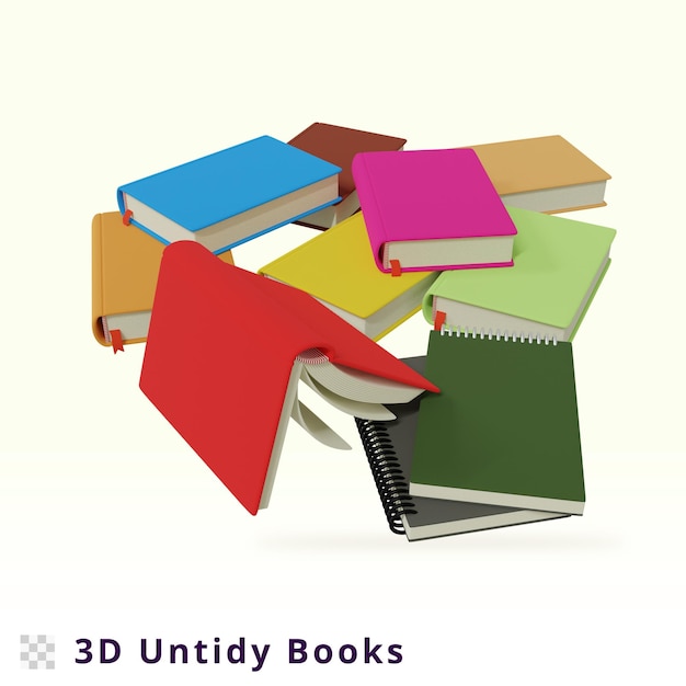 PSD 3d rendering untidy books illustration