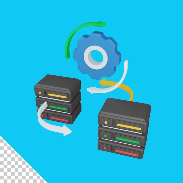 PSD 3d rendering update system concept with gear arrow and colorful server symbol useful for server it