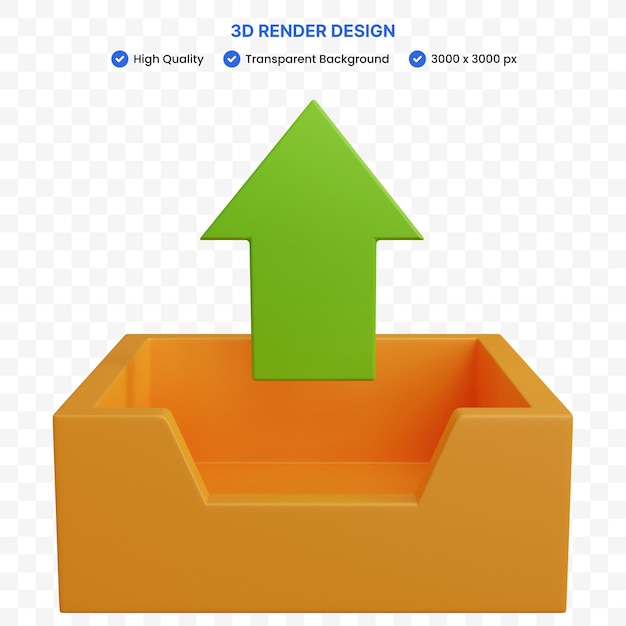 PSD 3d rendering upload icon with arrow isolated