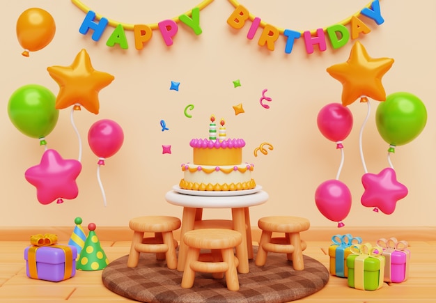 3d rendering urodzin w domu ilustracja