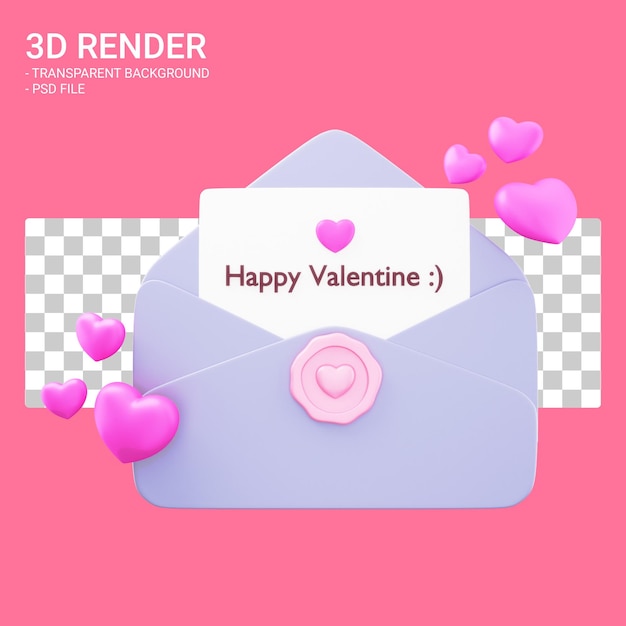 PSD 3d rendering valentine mail