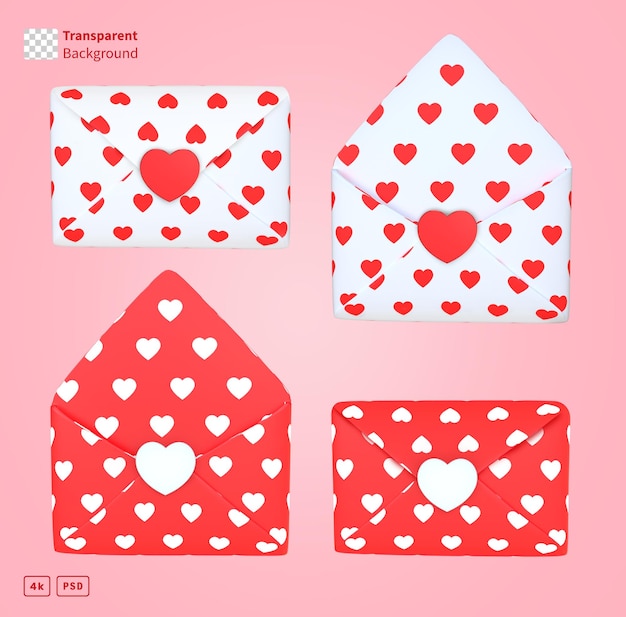 3d rendering valentine red and white envelope set