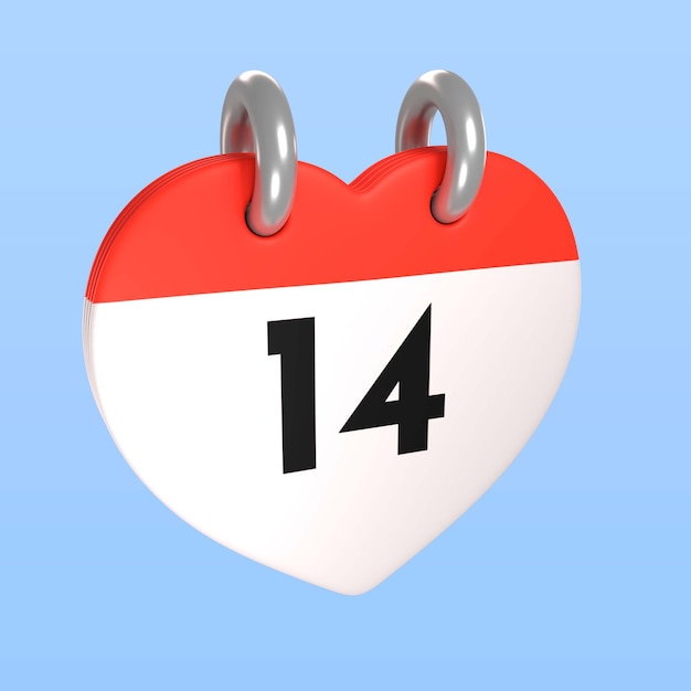 PSD rendering 3d dell'icona del calendario di san valentino