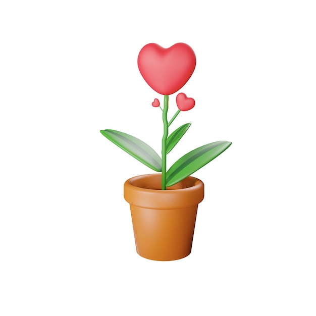 PSD 3d rendering of valentine's day plant of love heart icon