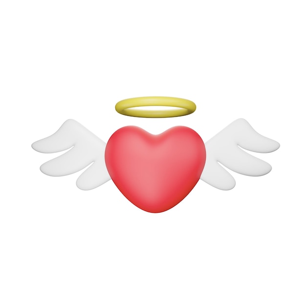 PSD 3d rendering of valentine's day red heart with wings icon