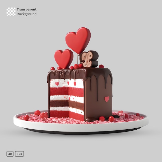 PSD 3d rendering valentines cake