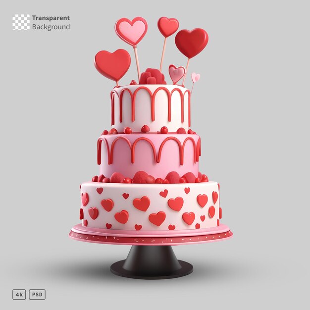 PSD rendering 3d della torta di san valentino