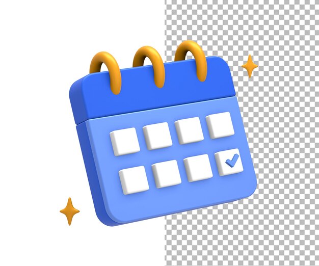 PSD 3d-rendering van blauw-geel eenvoudige kalender schema datum en tijd kant voor ui ux-ontwerp
