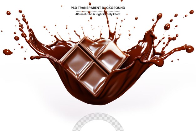 3d-rendering van chocolade met chocoladereep op transparante achtergrond