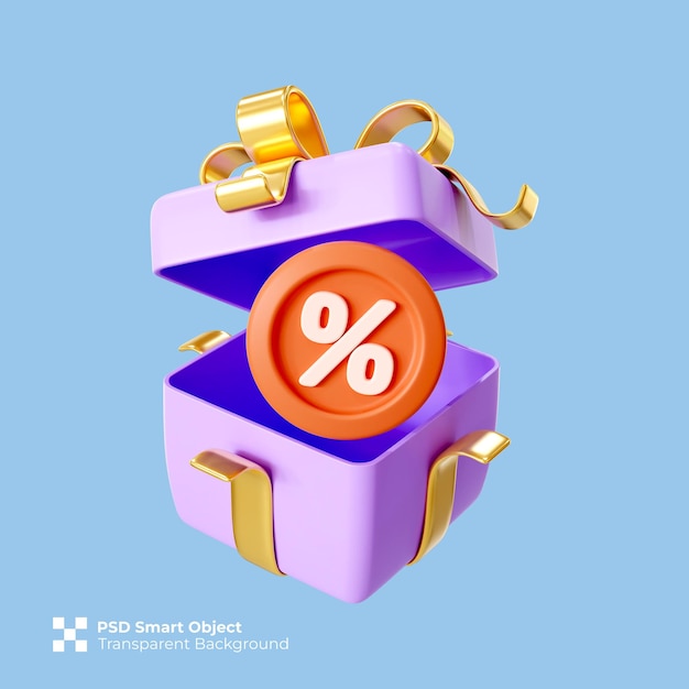3D-rendering van discount giftbox icoon illustratie geïsoleerde premium psd
