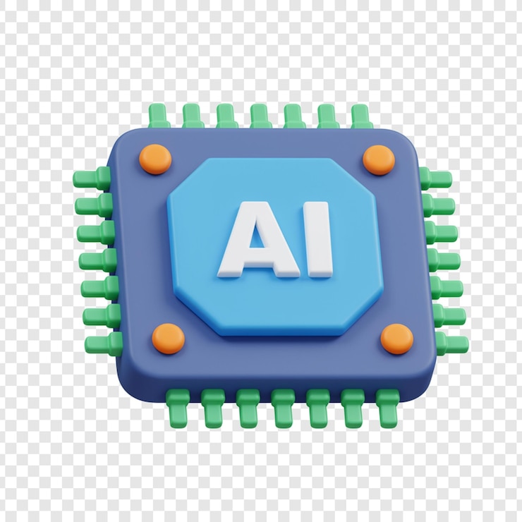 PSD 3d-rendering van een ai-chip op een transparante achtergrond