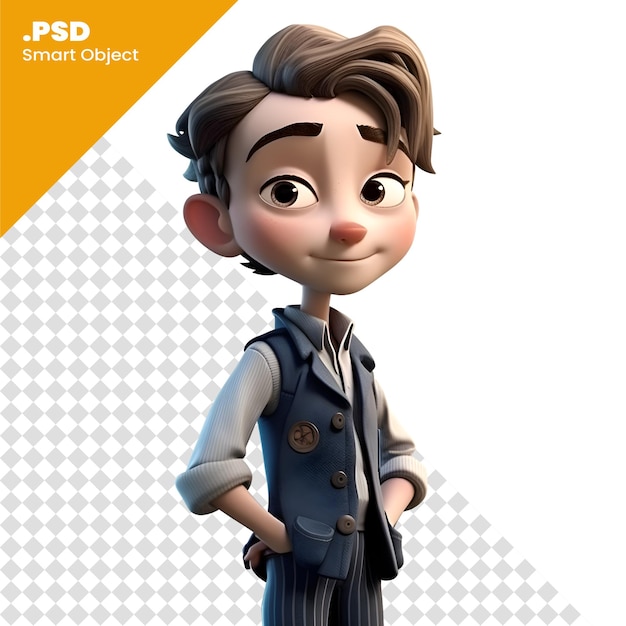 3d-rendering van een cartoonjongen met blauw haar geïsoleerd op een witte achtergrond psd-sjabloon