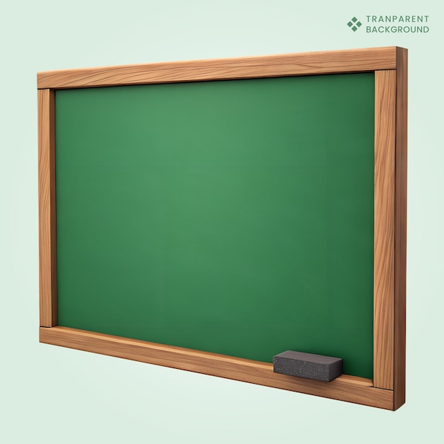 3D-rendering van een groen krijtbord met houten frame en eraser