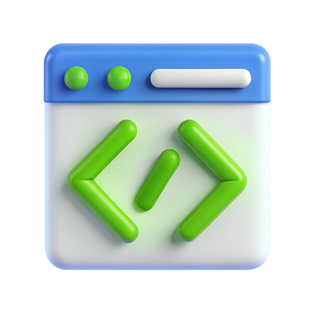 3D-rendering van een website-browser-icoon met code-symbool