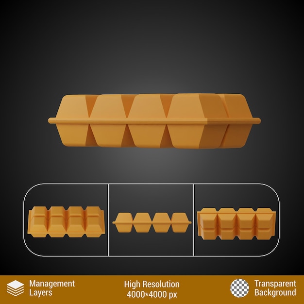 PSD 3d-rendering van eierenpakket dicht vlak icoon perspectief verschillende weergave