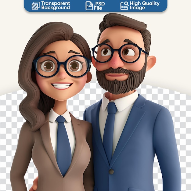 PSD 3d-rendering van happy businessman en businesswoman close up.