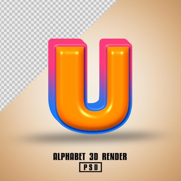 3d-rendering van het alfabet oranje met lijn blauw rood glanzende kleur