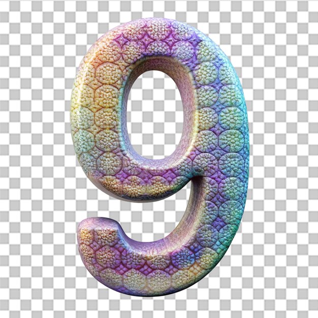 3D-rendering van nummer 9 met abstracte textuur geïsoleerd op een transparante achtergrond