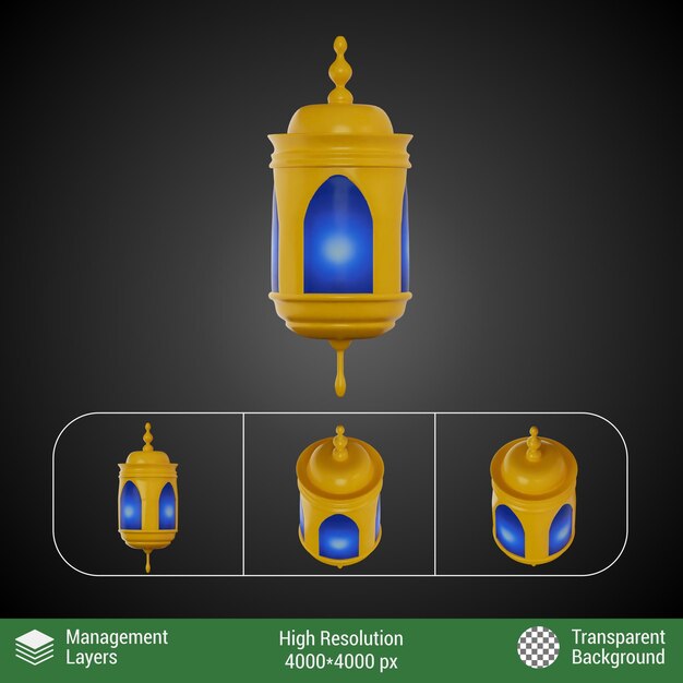 3d rendering van ramadan lantaarn icoon type9 voor eid al-fitr viering gouden kleur glanzend realistisch