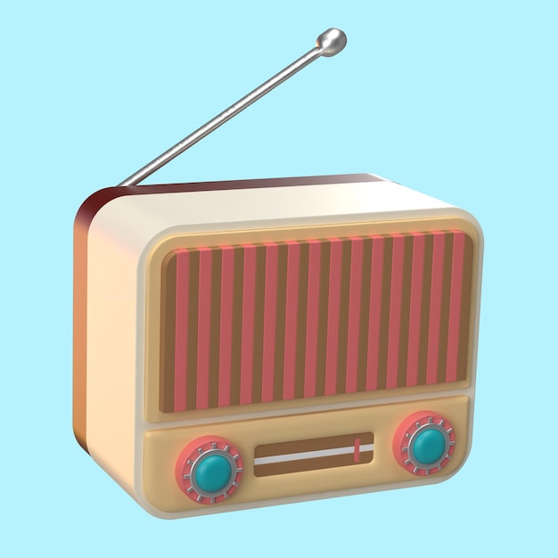 3D-rendering van Retro Radio Icon voor Website-toepassing en Banner Retro Radio 3D-illustratie