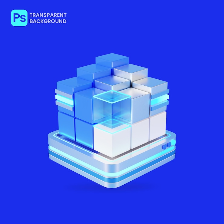 PSD 3d-rendering van serversoftware met neonlicht