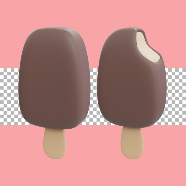 PSD il rendering 3d del gelato di vaniglia ricoperto di cioccolato è così carino e trasparente