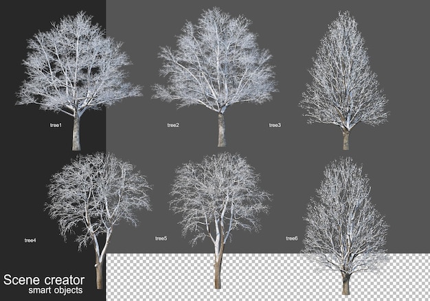 PSD 3d rendering various kinds of winter trees