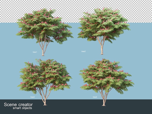 PSD rendering 3d di varie specie di alberi