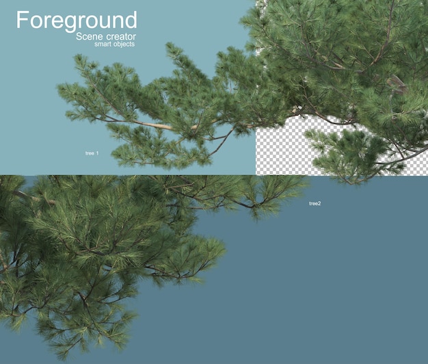 Rendering 3d di vari alberi in primo piano