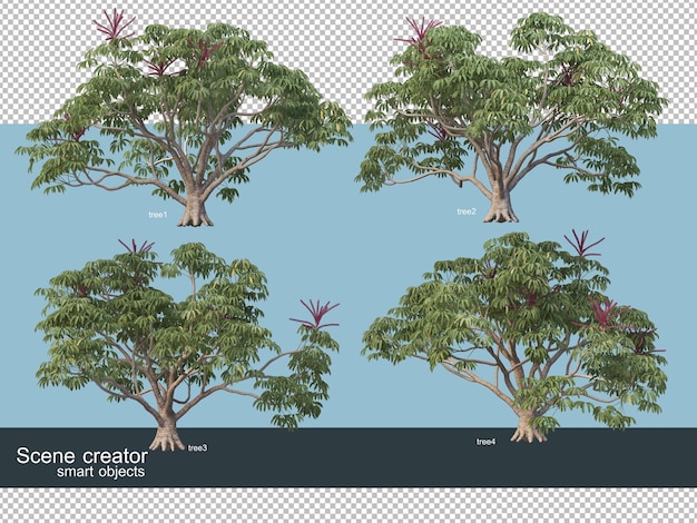 3D rendering various types of trees