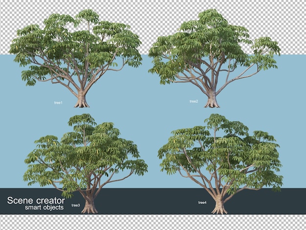 PSD 다양한 유형의 나무 3d 렌더링