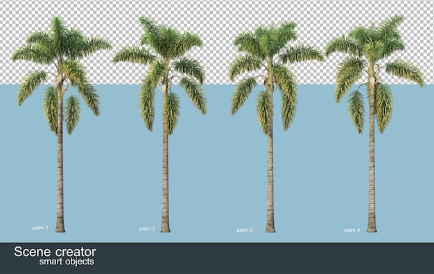 さまざまな種類のヤシの木の3Dレンダリング