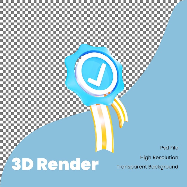 Icona del badge verificata rendering 3d per l'e-commerce