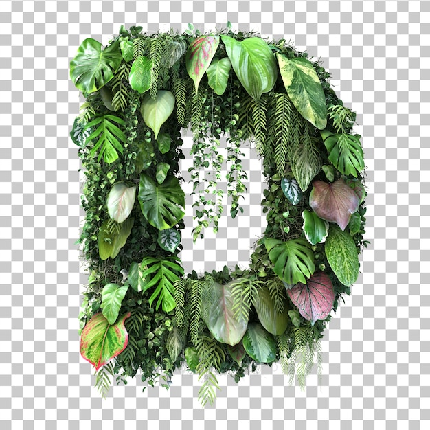 PSD 3d rendering of vertical garden alphabet d