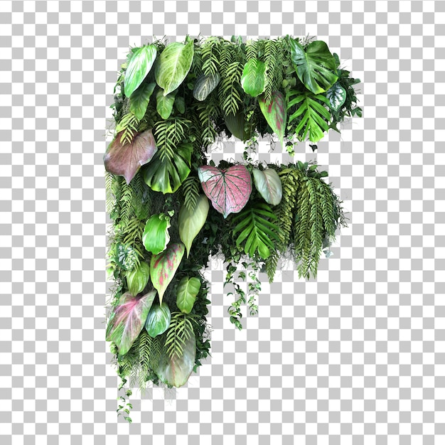 PSD 3d rendering of vertical garden alphabet f