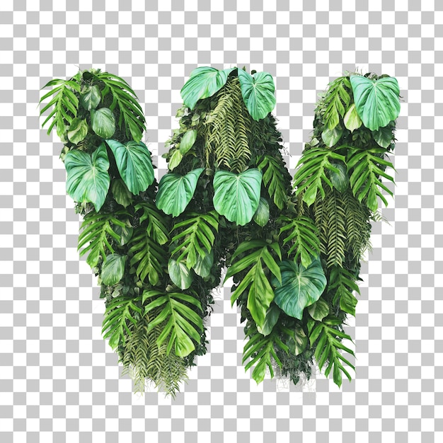 PSD 3d rendering of vertical garden alphabet (letter w)