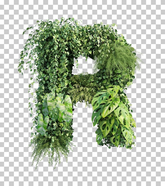 PSD 3d rendering of vertical garden alphabet r