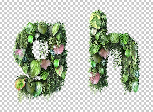 PSD 3d rendering of vertical garden lowercase alphabet g and alphabet h