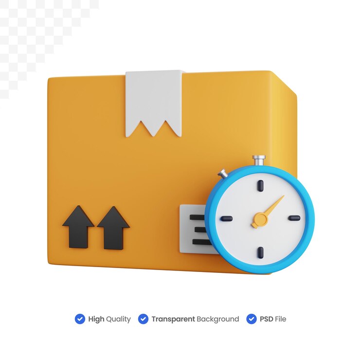 PSD 3d-rendering verzenddoos met stopwatch geïsoleerd