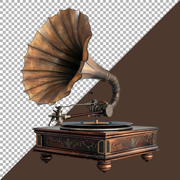 PSD rendering 3d di un grammofono d'epoca su uno sfondo trasparente