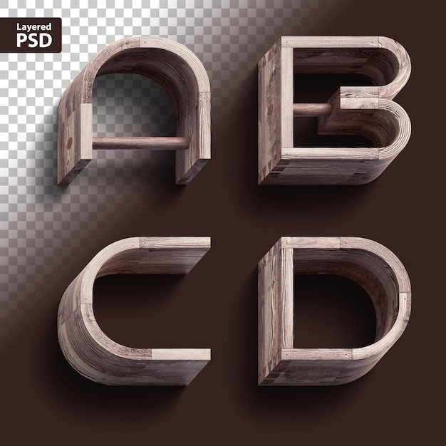 PSD 3d rendering of vintage wooden font