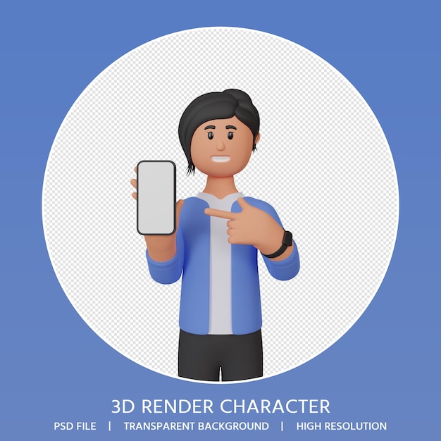 3d-rendering vrouw weergegeven: scherm van smartphone