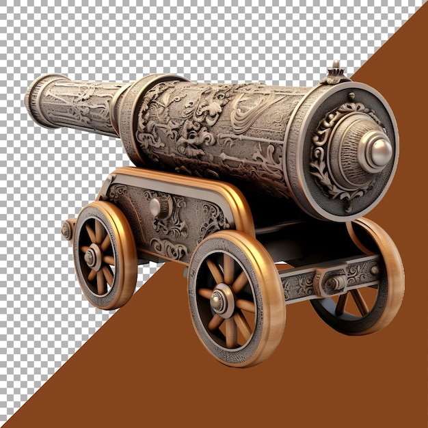 PSD 3d rendering of a war cannon on transparent background ai generated