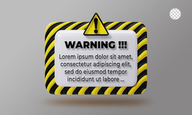 3d rendering warning box interface mockup