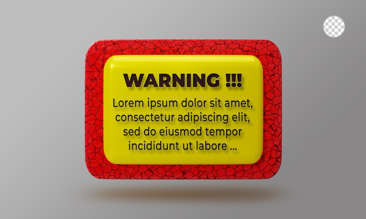 PSD 3d rendering warning box interface mockup